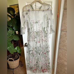 Floral tulle embroidery dress fairy cosplay cottagecore layer sheer flower